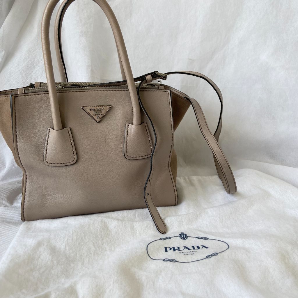 Prada Nude Leather Twin Pocket Double Handle Tote Bag
