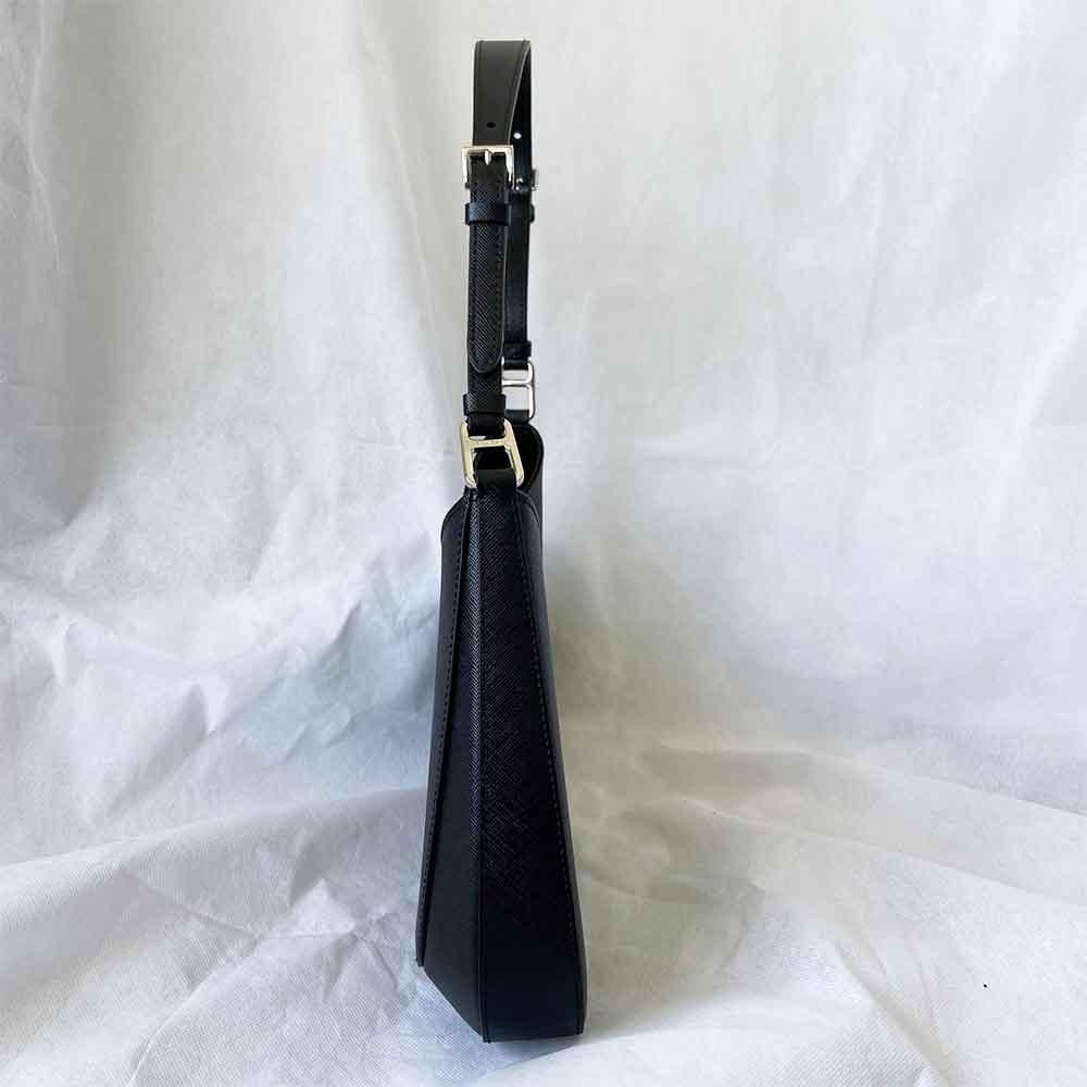 Prada triangle logo cleo bag in saffiano black leather