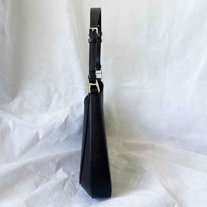 Prada triangle logo cleo bag in saffiano black leather