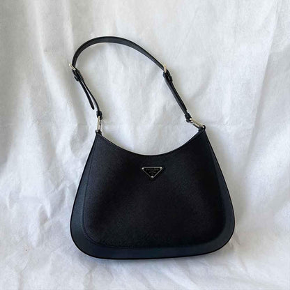 Prada triangle logo cleo bag in saffiano black leather