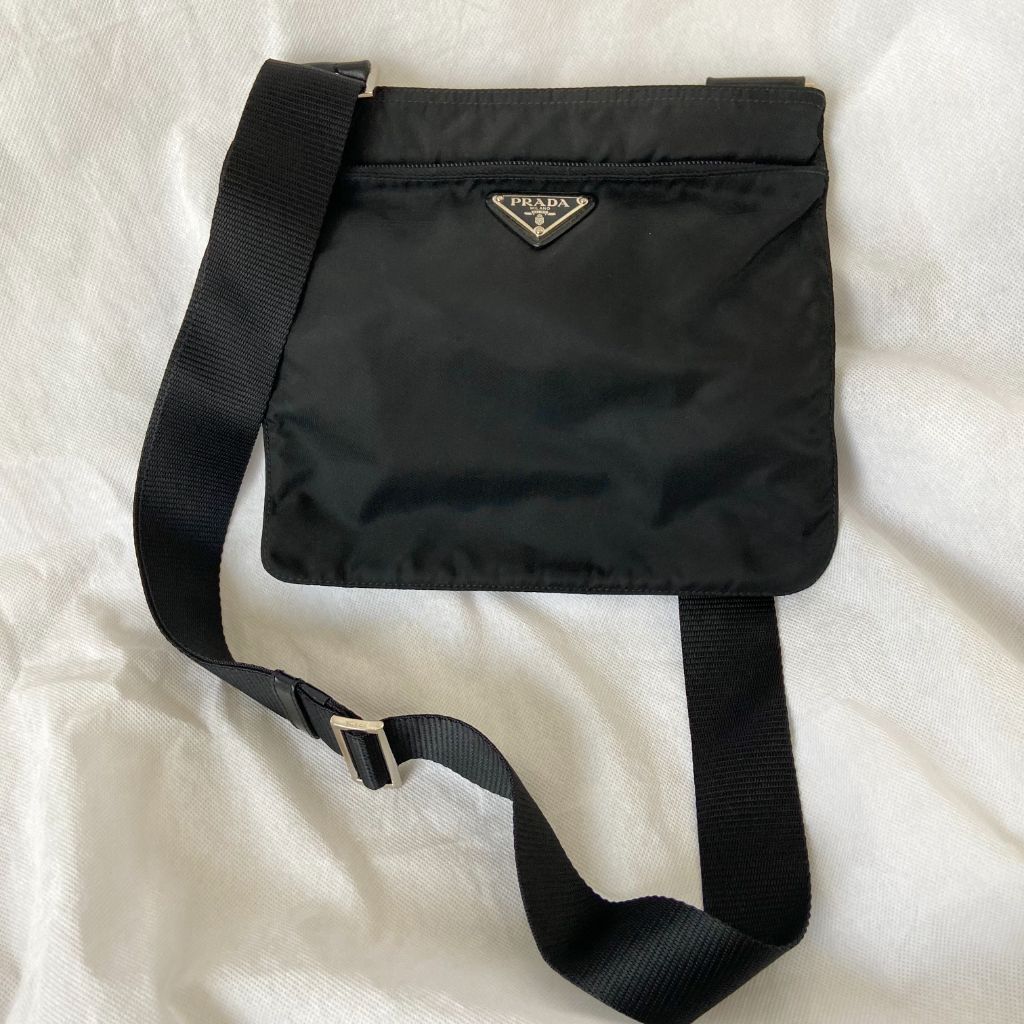 Prada Triangle Logo Shoulder Bag in Re-Nylon & Saffiano Leather