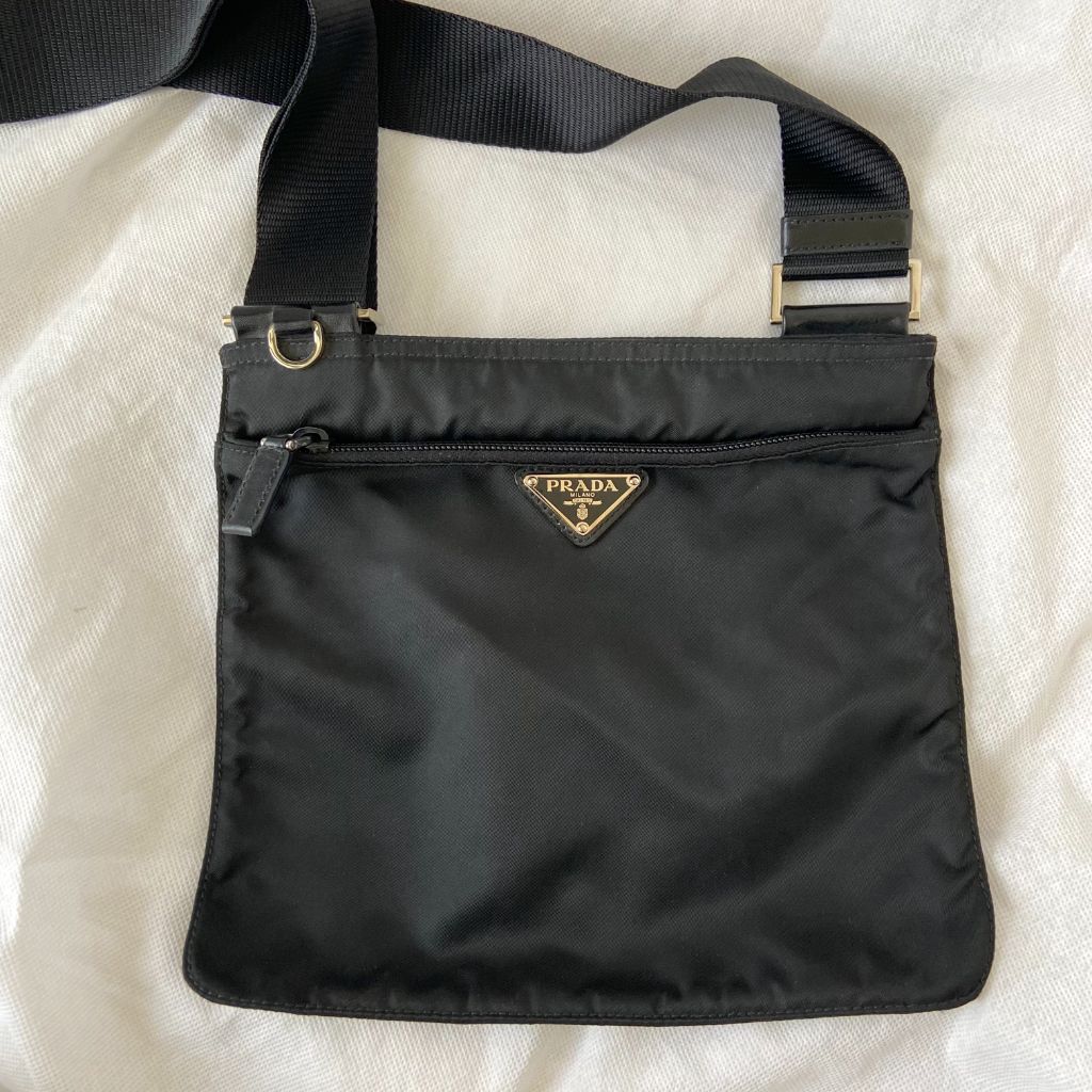 Prada Triangle Logo Shoulder Bag in Re-Nylon & Saffiano Leather