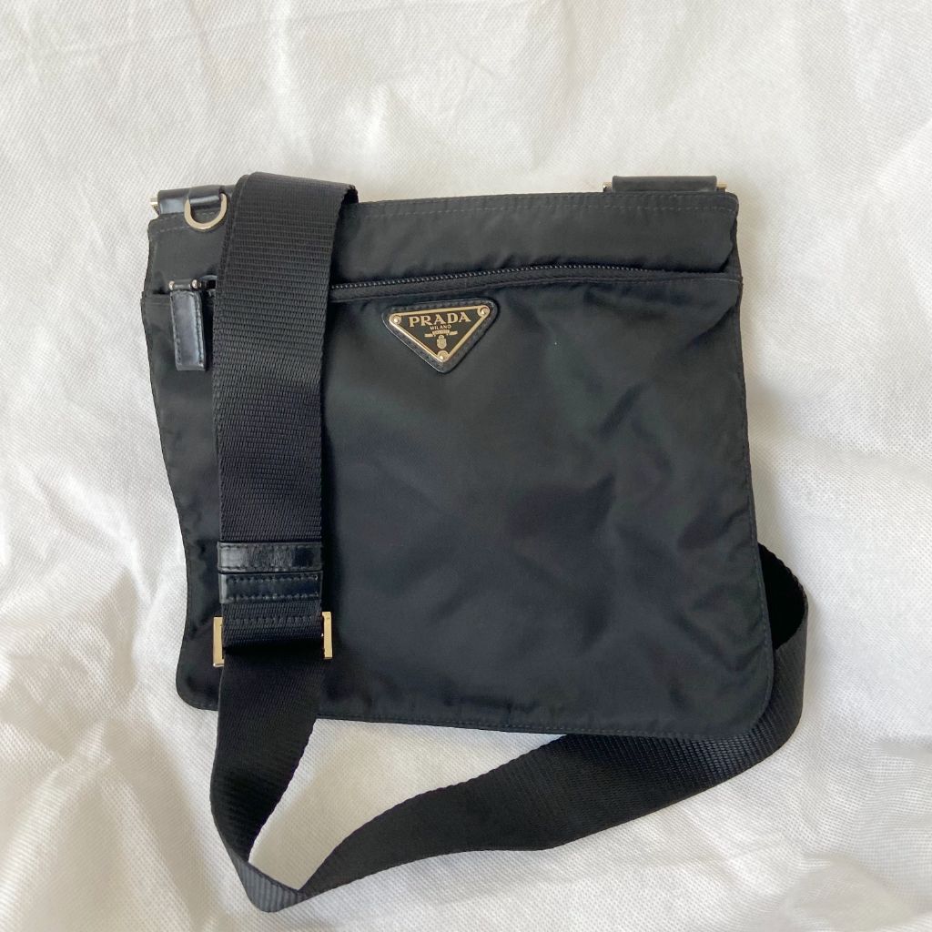 Prada Triangle Logo Shoulder Bag in Re-Nylon & Saffiano Leather