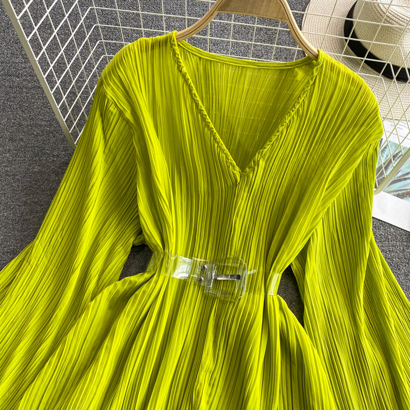 New v-neck pleated chiffon flared sleeve top  312