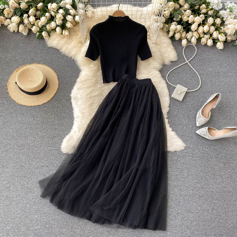 Black A line two pieces dress black fashion dress  400