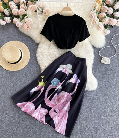 Black A line two pieces dress  666