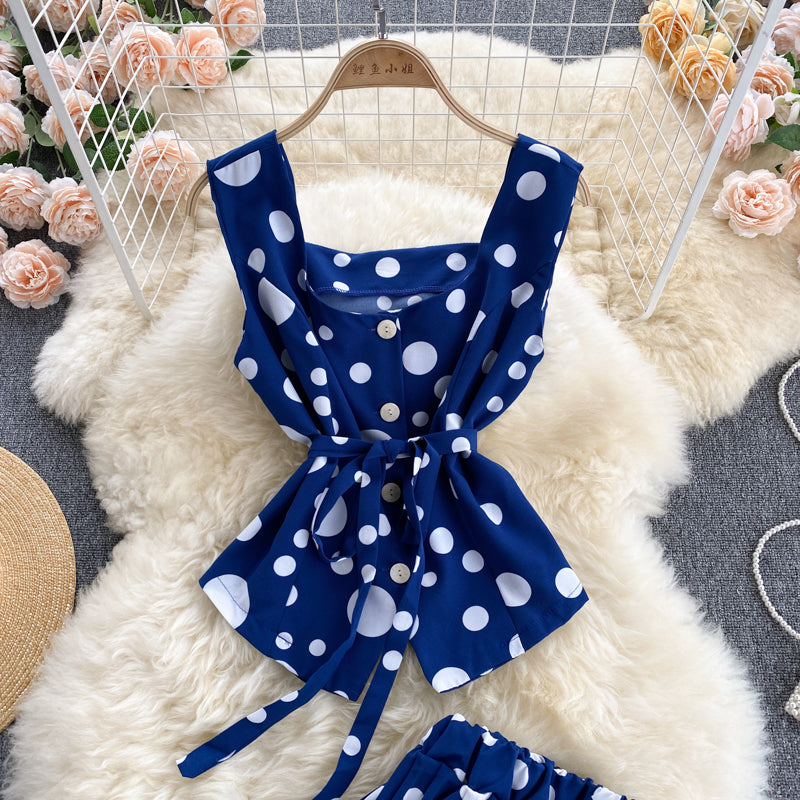 Cute regular polka dot dress two pieces dress  575