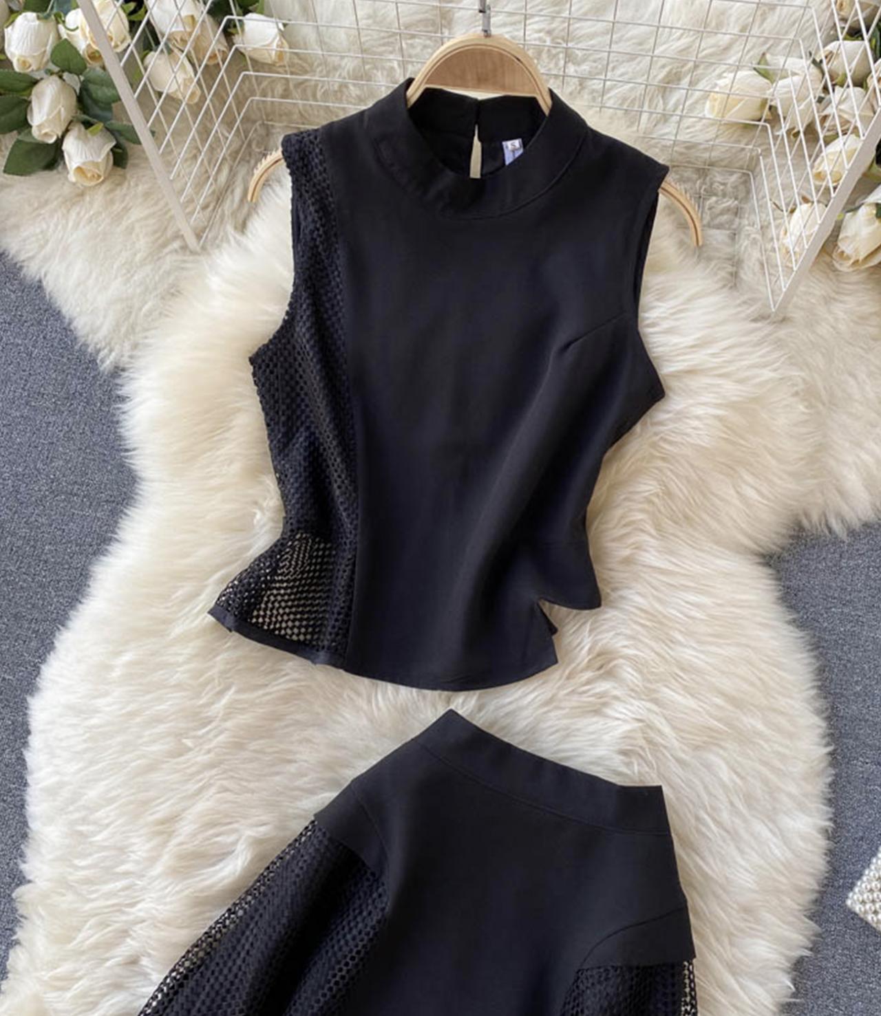 Black two pieces dress fashion dress  663