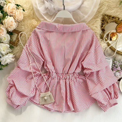 Stylish long-sleeved striped top  315