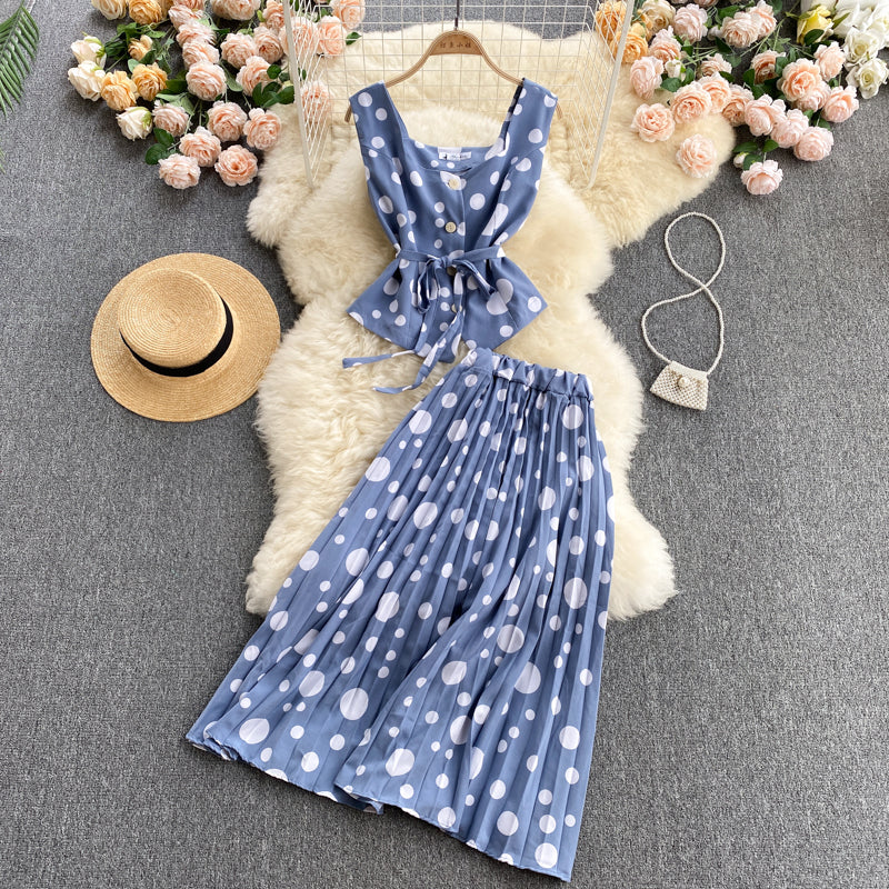 Cute regular polka dot dress two pieces dress  575