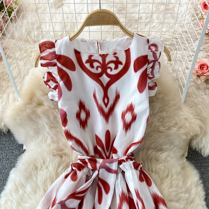 Cute round neck A line dress fashion dress  504