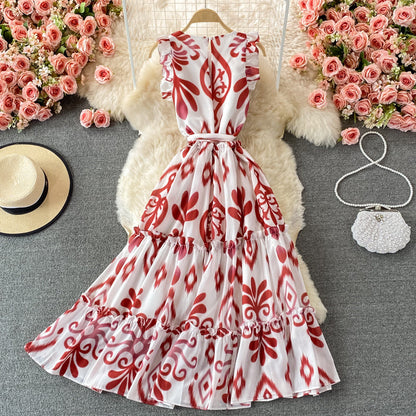 Cute round neck A line dress fashion dress  504