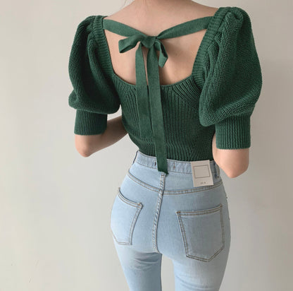 Cute knitted lace up top  310