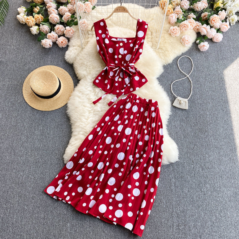 Cute regular polka dot dress two pieces dress  575