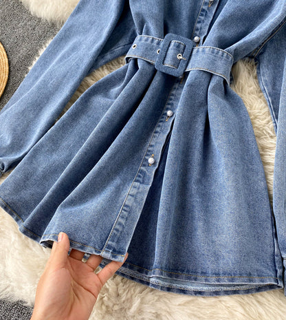 Stylish denim lace long sleeve top  357