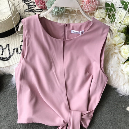 Cute round neck sleeveless top  305