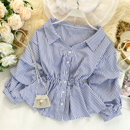 Stylish long-sleeved striped top  315