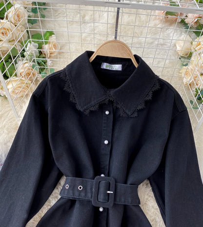 Stylish denim lace long sleeve top  357