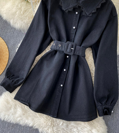 Stylish denim lace long sleeve top  357