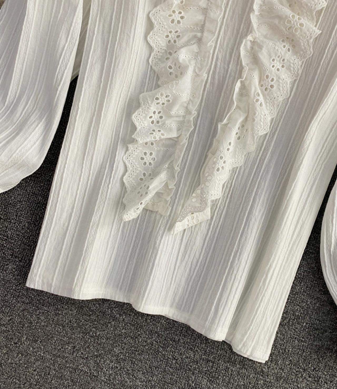 White lace tops long sleeve tops  346