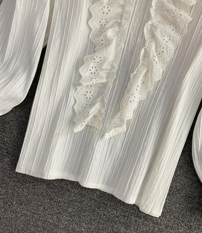 White lace tops long sleeve tops  346