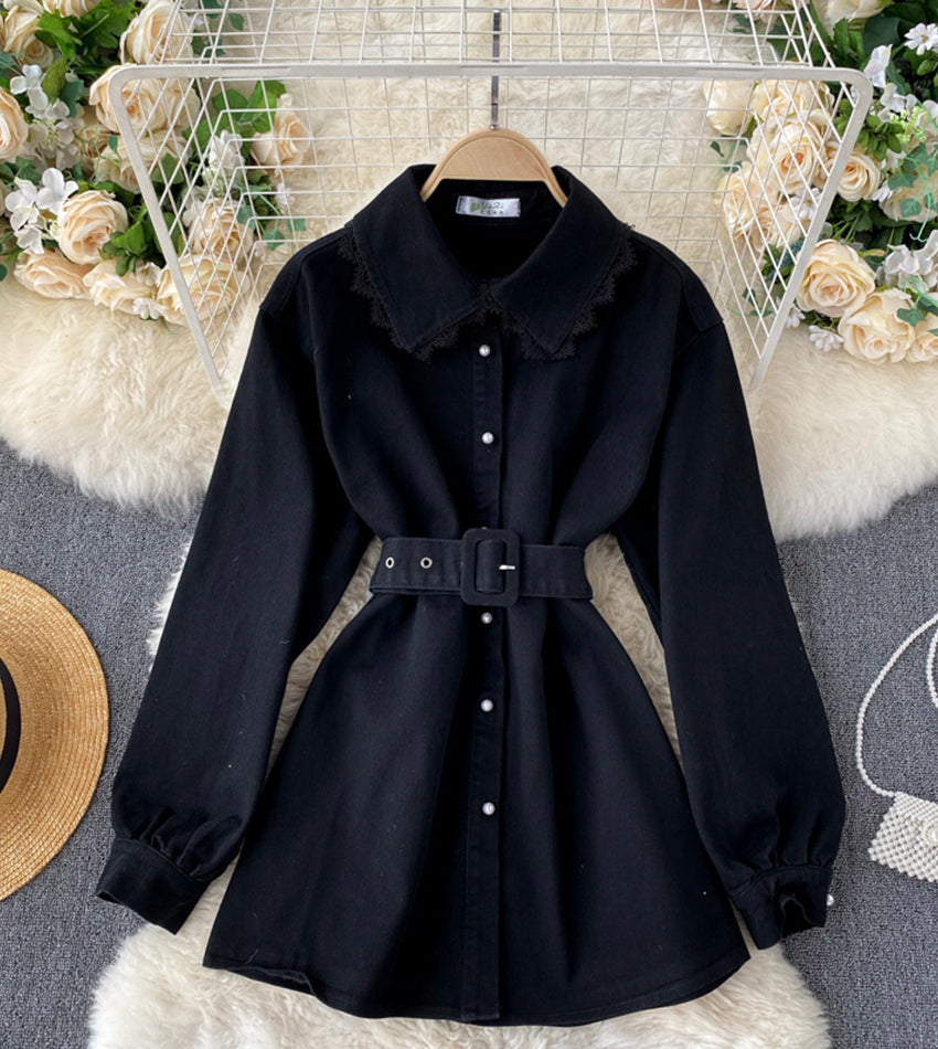 Stylish denim lace long sleeve top  357