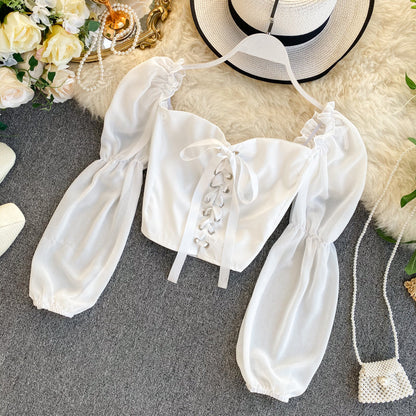 Cute lace-up tops long sleeve tops  318