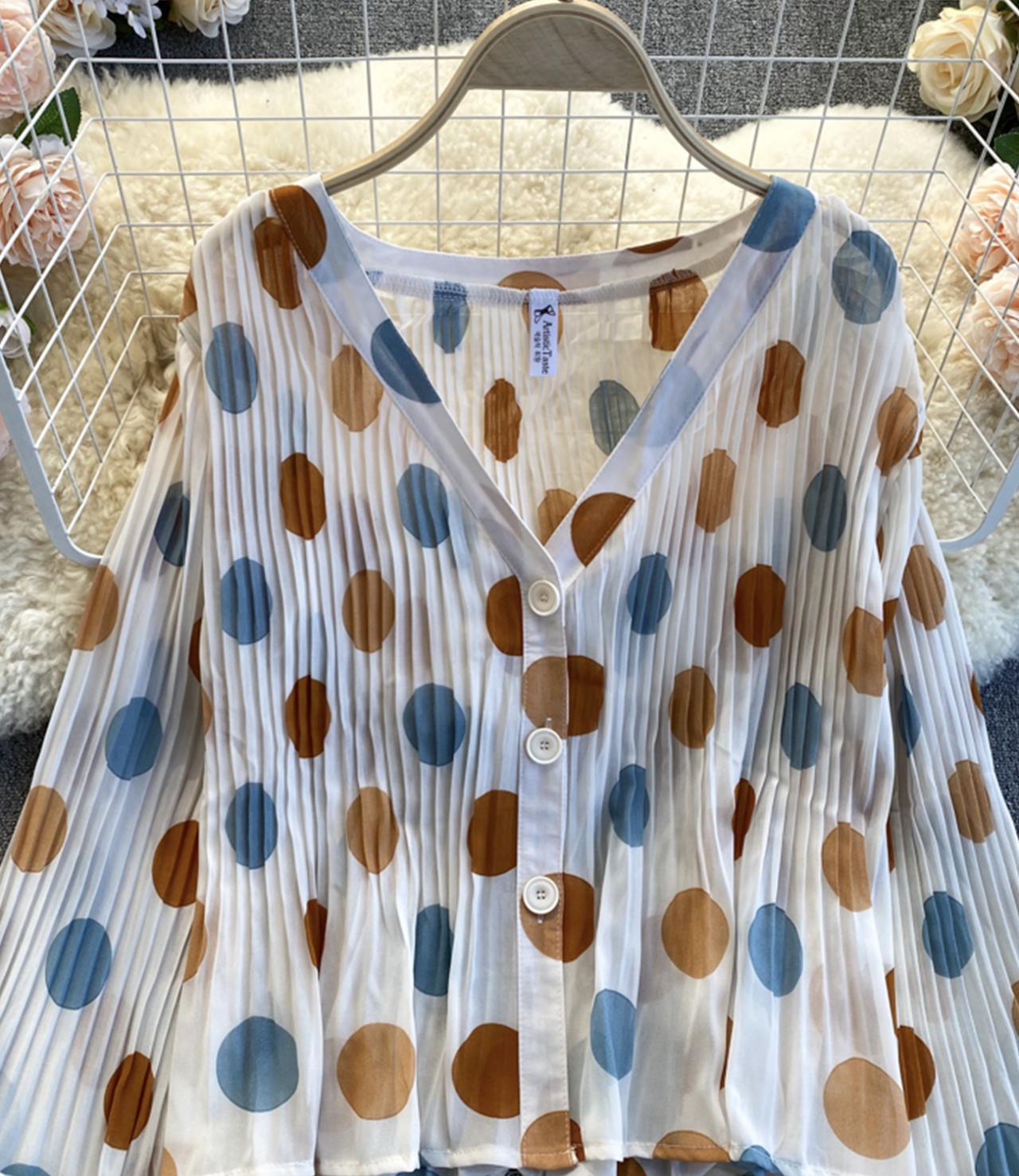 Sweet Polka Dot V Neckline Chiffon Shirt  330