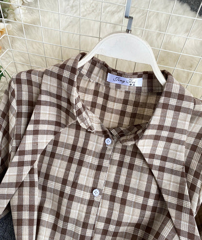 Unique plaid shirt + vest two-piece suit  384