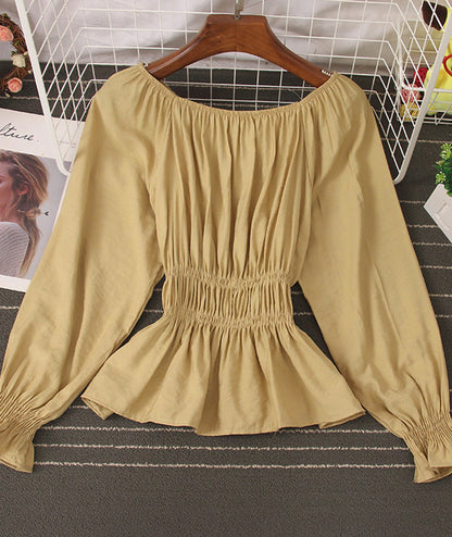 Simple long-sleeved waist top  377