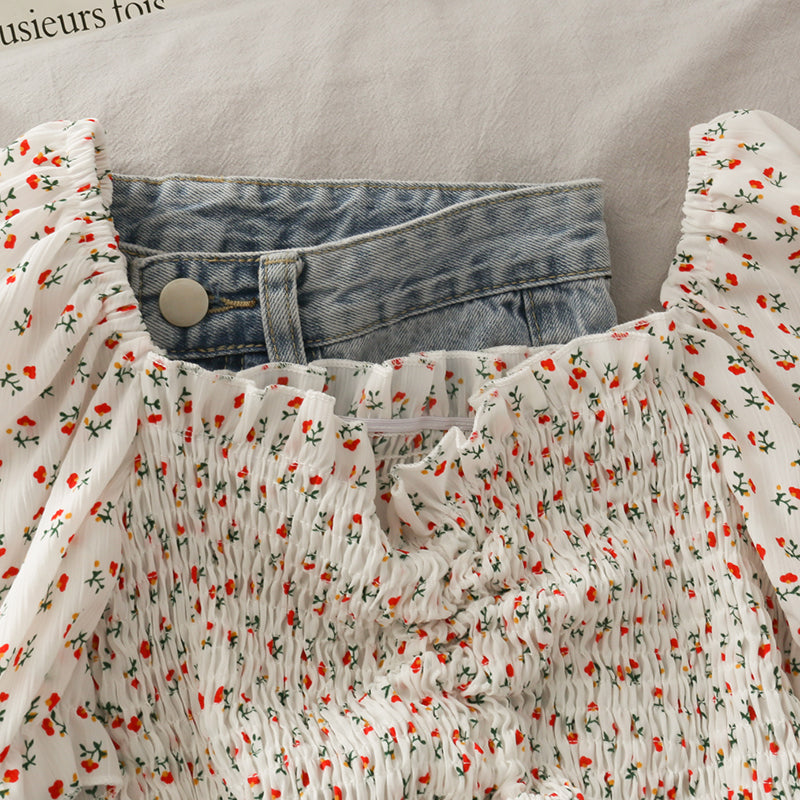 Cute floral drawstring crop top  293