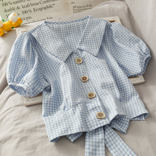 Cute Plaid Short Sleeve Top  299