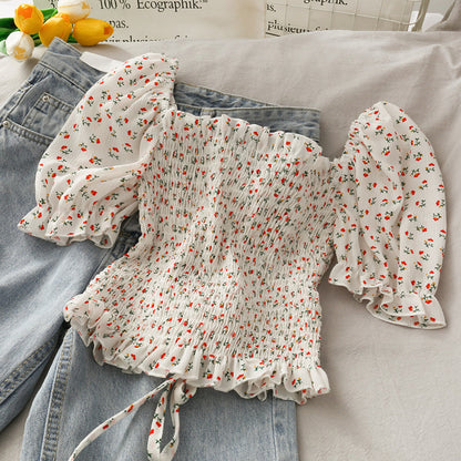 Cute floral drawstring crop top  293