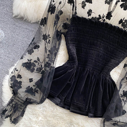 Cute lace long sleeve tops  268