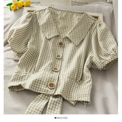 Cute Plaid Short Sleeve Top  299