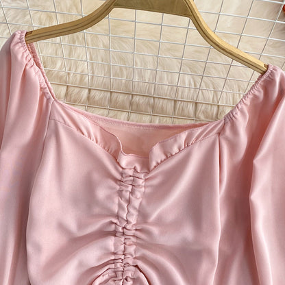 Simple long-sleeved top crop tops  263