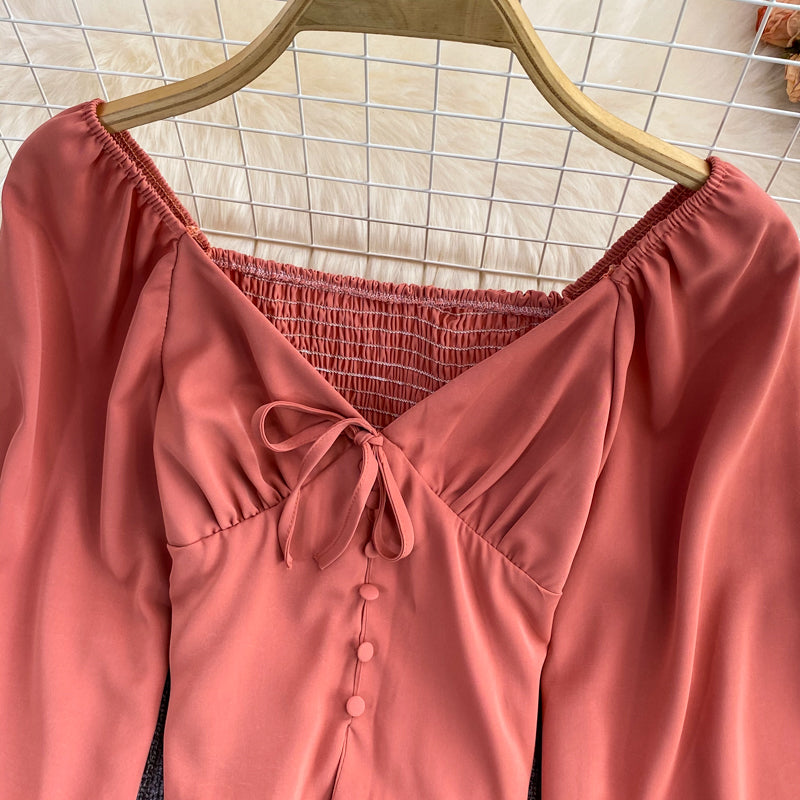 Cute v neck long sleeve tops crop tops  262