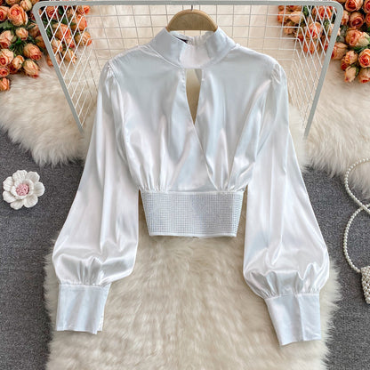 Simple high neck long sleeve top  253
