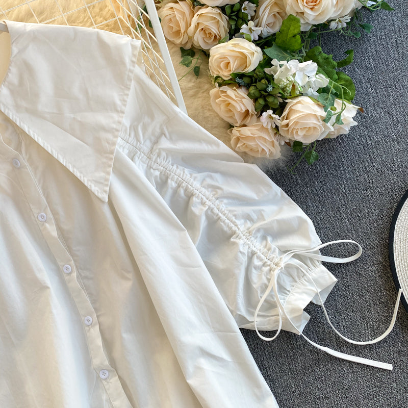 Cute puff sleeve lapel top  255