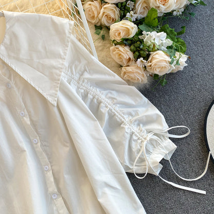 Cute puff sleeve lapel top  255