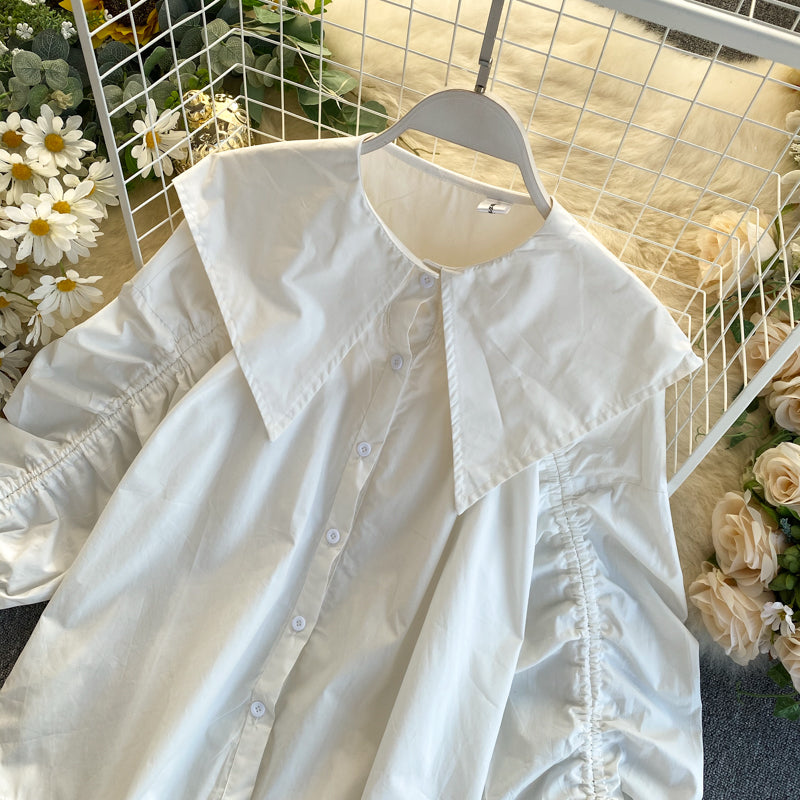 Cute puff sleeve lapel top  255