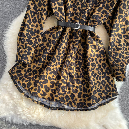 Fashionable Leopard Print Long Sleeve Tops  243