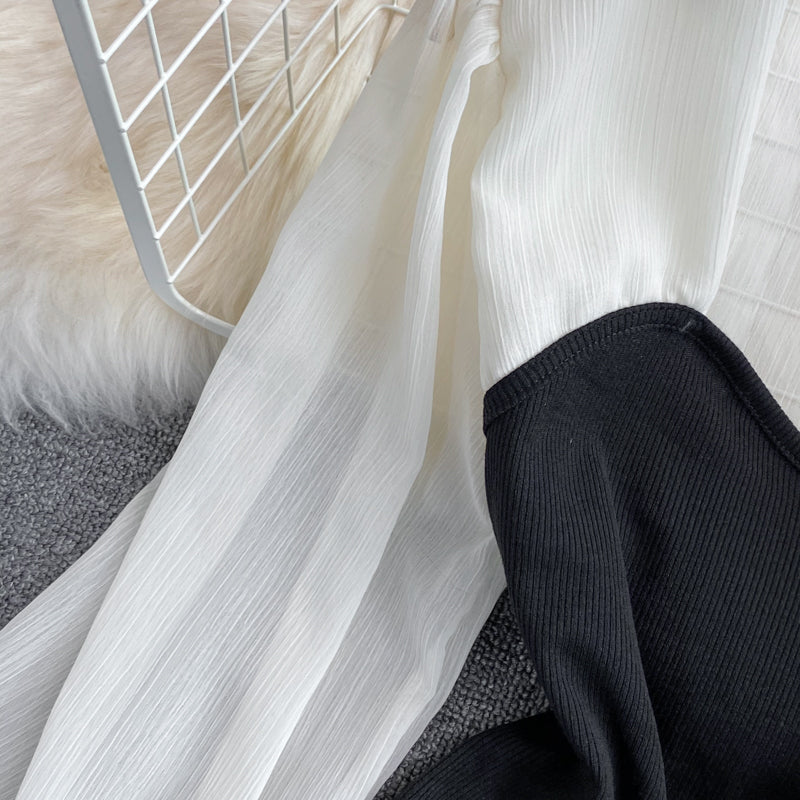 Simple sweetheart neck long sleeve top  252