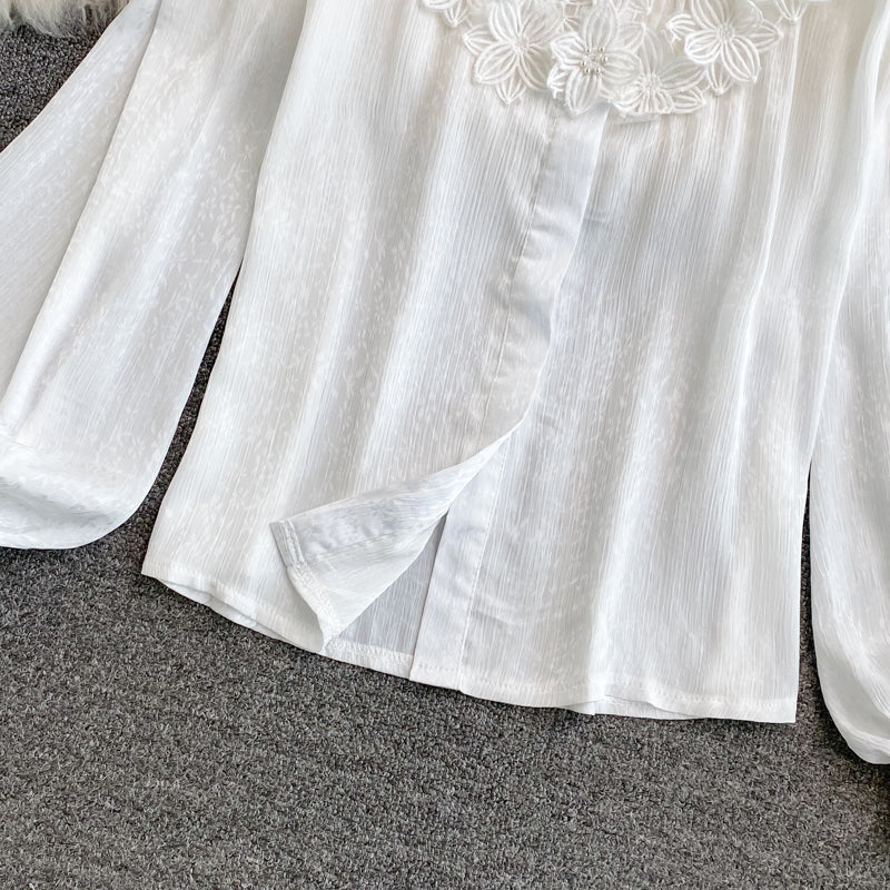 White lace long sleeve tops  251