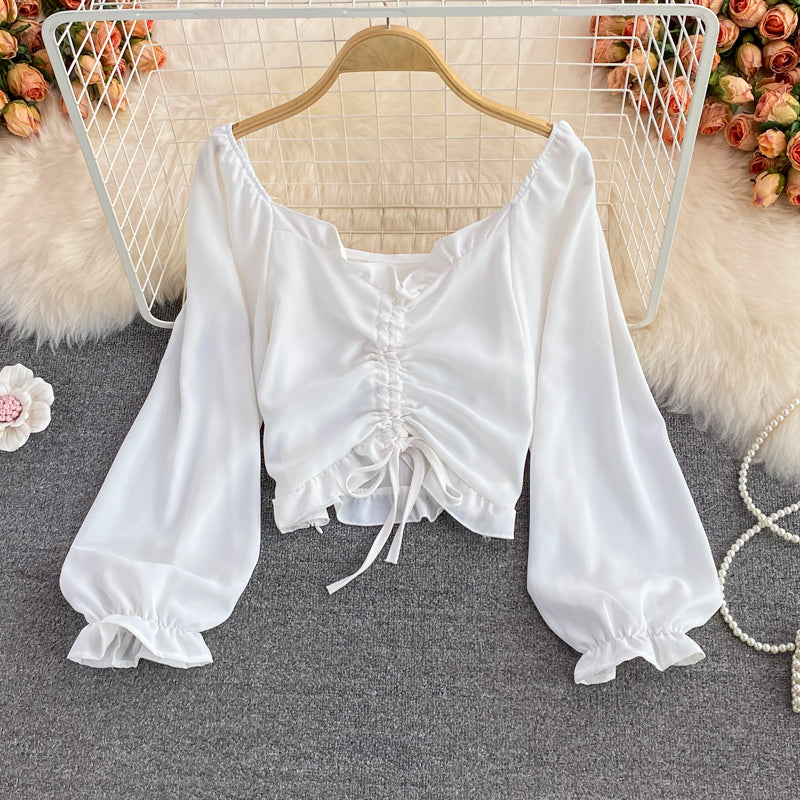 Simple long-sleeved top crop tops  263