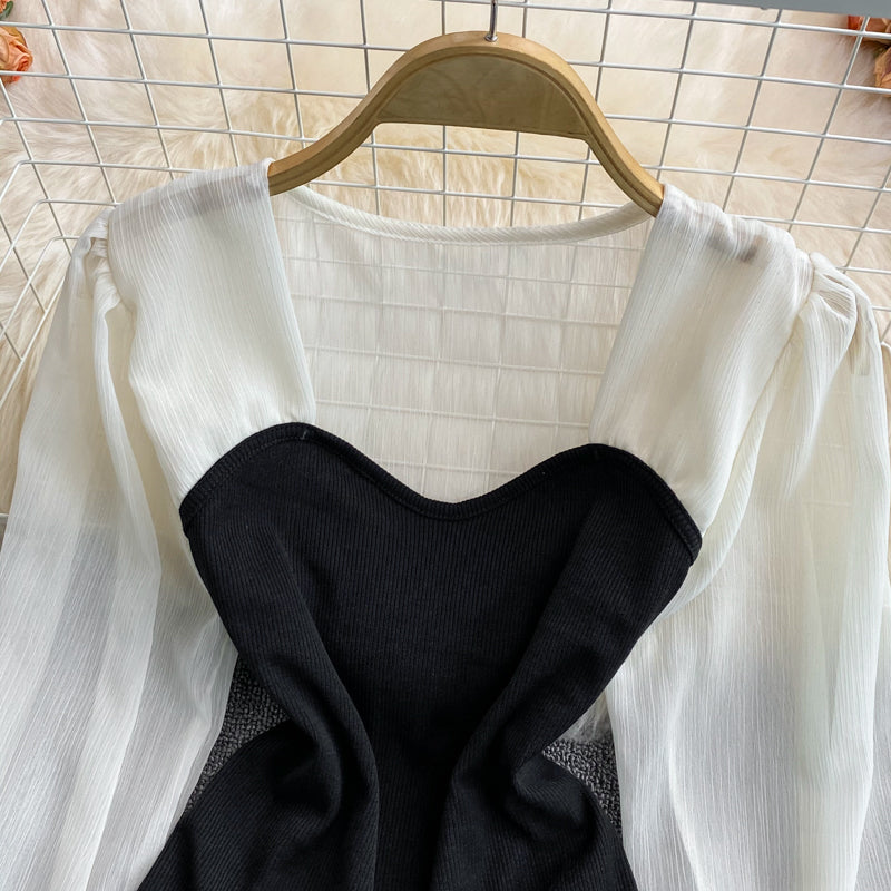 Simple sweetheart neck long sleeve top  252