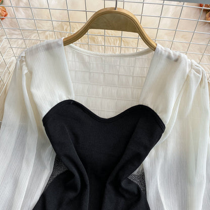 Simple sweetheart neck long sleeve top  252