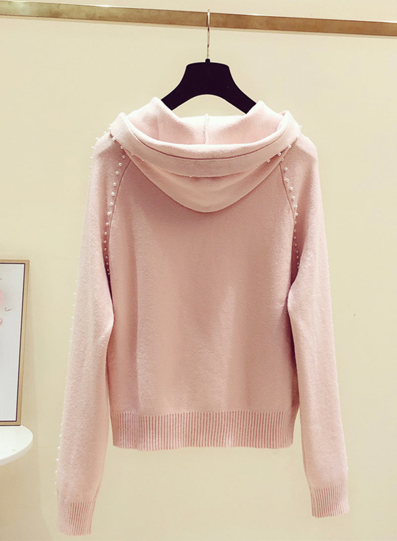 Pink long sleeve sweater round neck hooded sweater  242