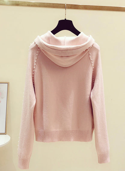Pink long sleeve sweater round neck hooded sweater  242