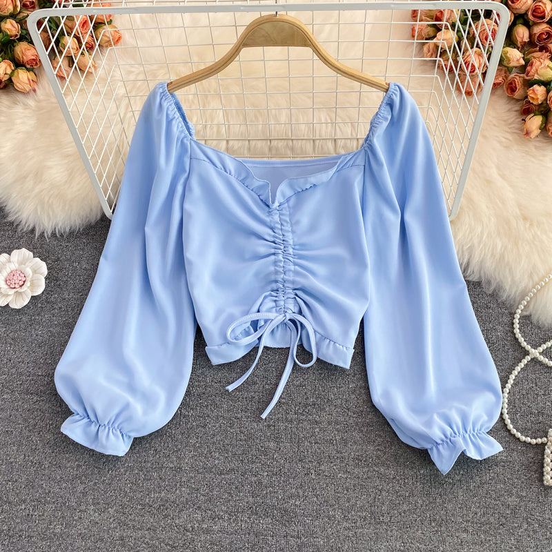 Simple long-sleeved top crop tops  263